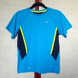 🔴Champion Blue/neon yellow sports short-sleeved tee shirt Kid's size L (12-14)